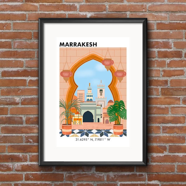 Maroc Wall Art Marrakech Affiche Kasbah Art Souk Africain Art Maroc Décor Maroc Affiche de voyage Marrakech Art Print Voyage Amoureux Cadeau