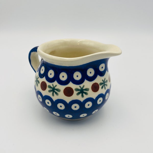 Boleslawiec Polish Pottery Hand Made in Poland Creamer Peacock Dots Zaklady