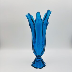 Vintage Viking Glass Epic Art Glass Swung Vase 12&quot; Bluenique 8 Fingers