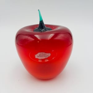 Mundgeblasener Blenko Red Ruby Glas Apfel Briefbeschwerer mit Sticker