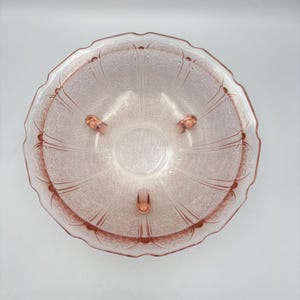 Vintage Jeannette Cherry Blossom Pink Depression Glass 3‑Toed Footed Bowl 10.25in