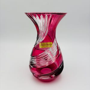 Crystal Glass Vase Pink Cut to Clear NACHTMANN Original Label West Germany