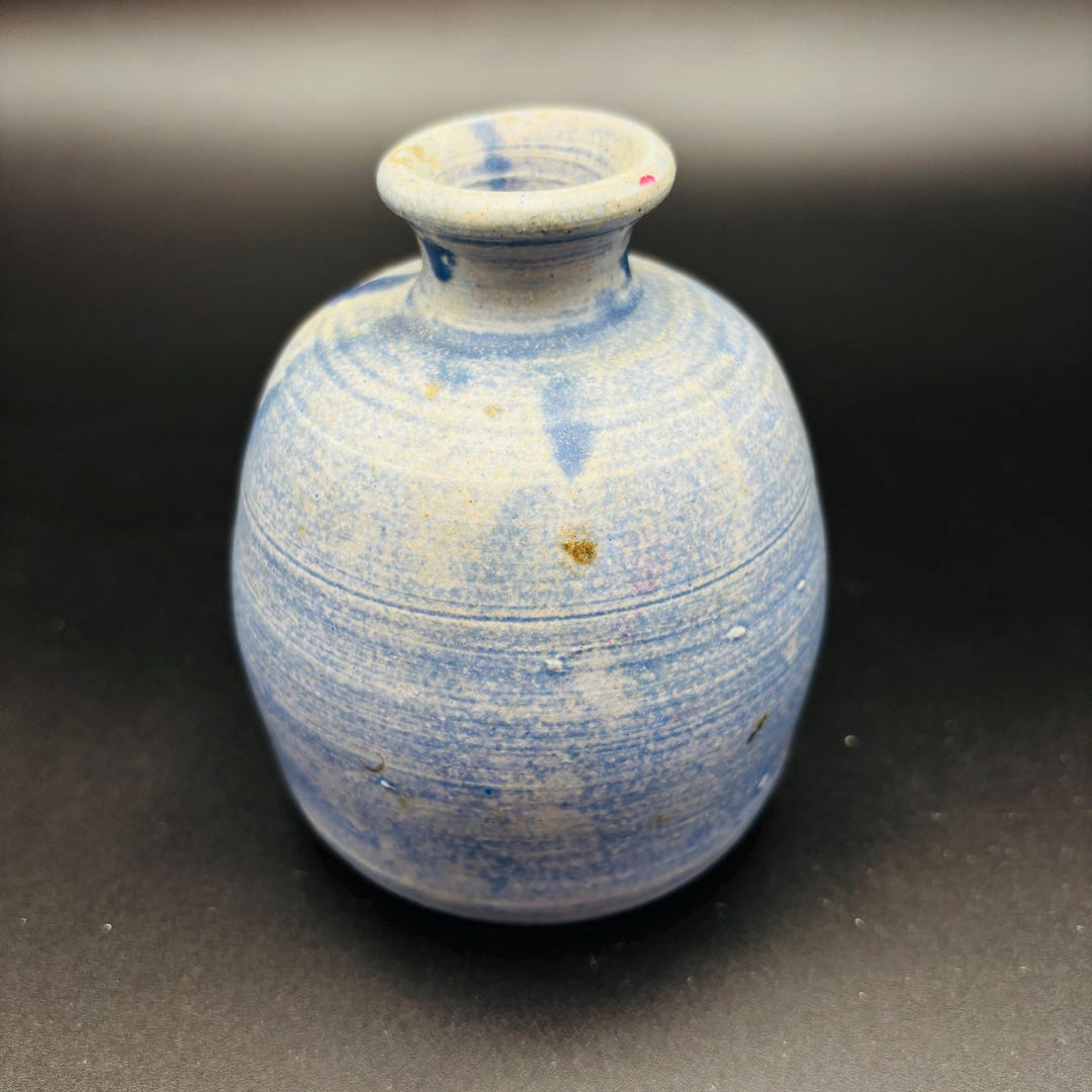 Studio Pottery Mini Bud Vase Mini Jug Matte Blue Glaze Signed Sharon ...