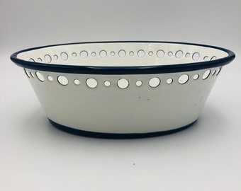 Ikea White Enamel Oval Shaped Bowl Dish Blue Edge Floral By Katarina Brieditis Enamelware Swedish