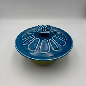 Vintage California Pottery USA Covered Turquoise and Green Covered Dish