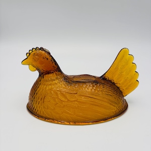 Vintage Indiana Glass Amber Hen On A Nest Replacement Top Lid Only