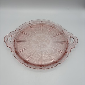 Vintage Jeannette Cherry Blossom Pink Depression Glass Handled Tray 12 5/8" USA