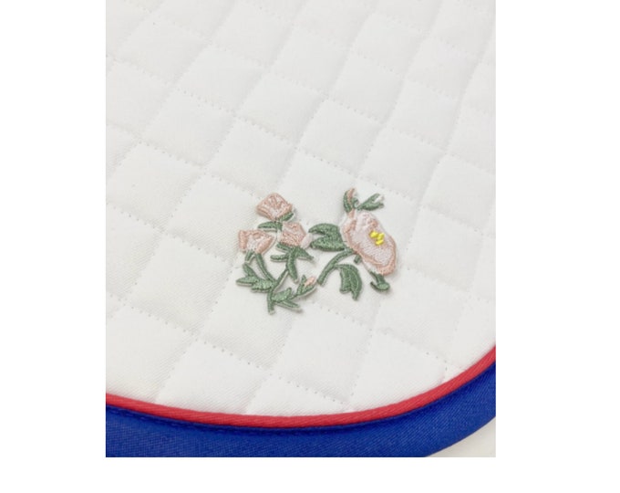 White and Blue Flower Patch DRESSAGE Saddle Pad!