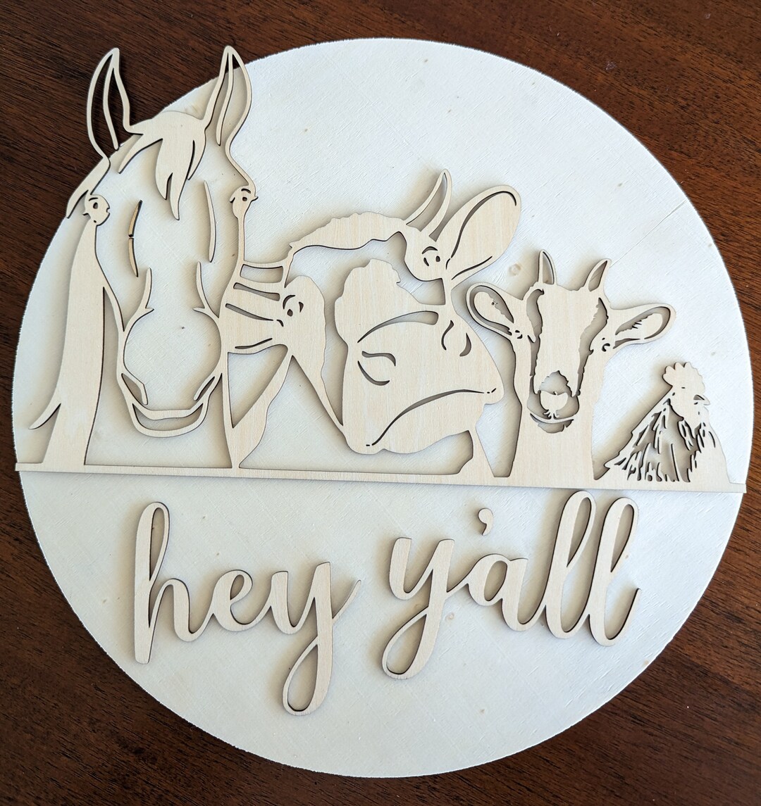 Farm Animal Hey Y'all DIY Wood Sign Kit With Stand Ready Etsy
