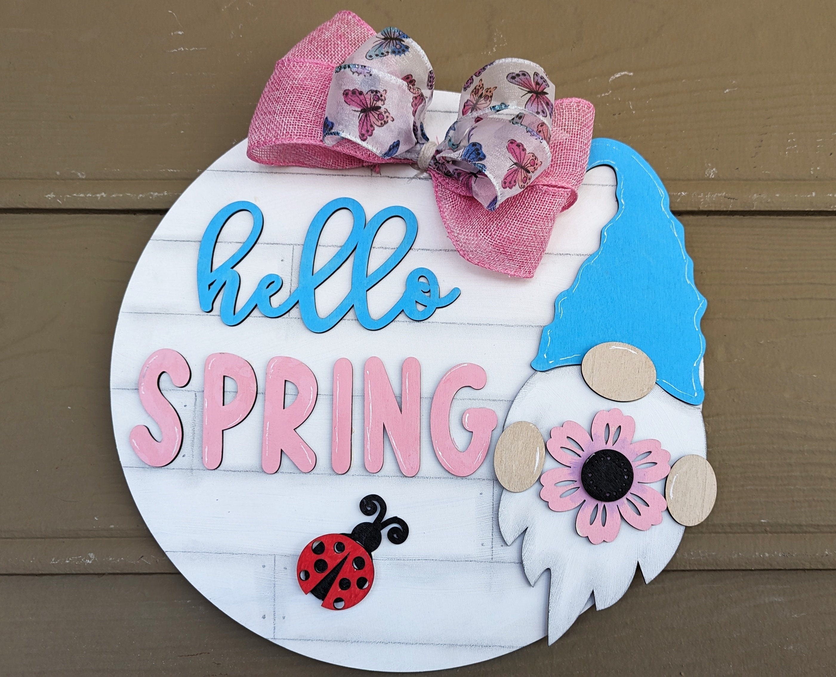 Wood Wording and Cut Outs to Make a Hello Spring Gnome Wood Round Sign ...