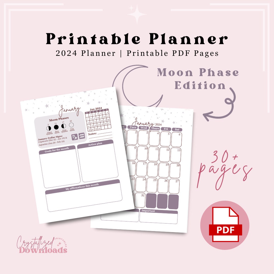 2024 Moon Phase Planner Printable Planner - Etsy