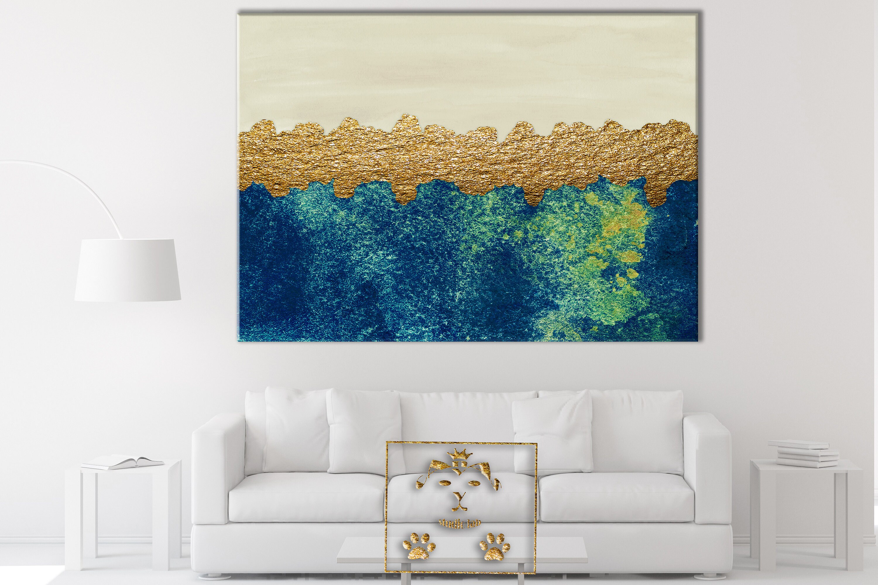 Abstract Blue and Gold Wall Art Green and Gold Wall Art Grey Etsy