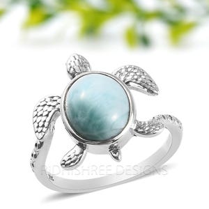 Larimar Sea Turtle Ring: Sterling Silver Ocean Jewelry, Beach Gift