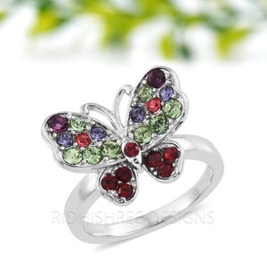 Cubic Zirconia Butterfly Ring | 925 Silver Nature-Inspired Gift | Dainty CZ Sparkle Ring for Girls or Women | Adjustable Butterfly Jewelry