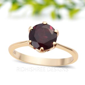 Gold Garnet Solitaire Ring: Minimalist January Birthstone Jewelry