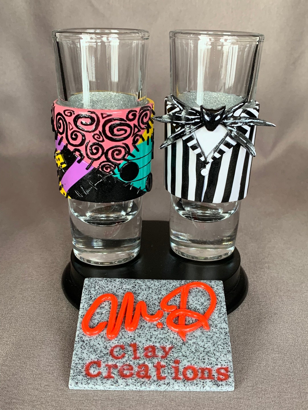 2 Custom Shot Glasses - Double Shot Glass - Handmade - Polymer Clay ...