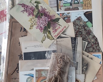 Kit Vintage Mystery - Lot de Vieux papiers  100%  vintage old papers 1890 à 1995 +/- 300 grs - Scrapbooking, art junk journal, mixed media