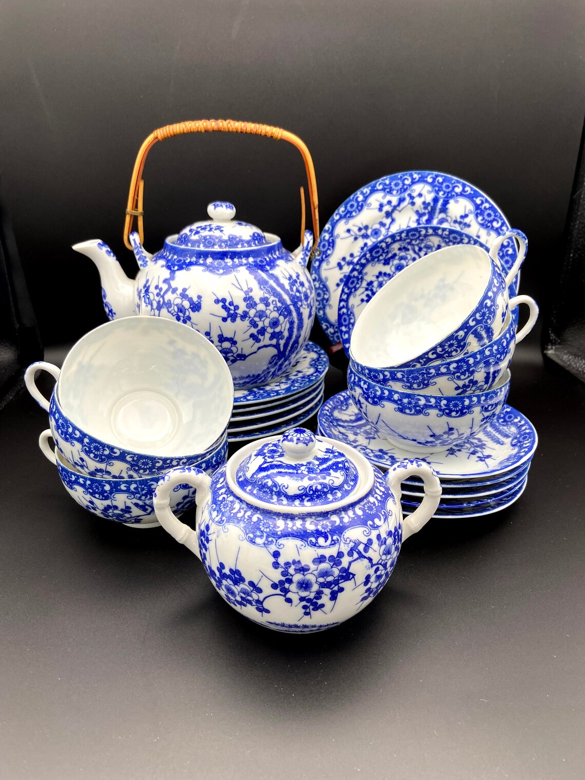 Antique Tea Set SAKURA Blue Made in Japan 1965 20pcs Etsy