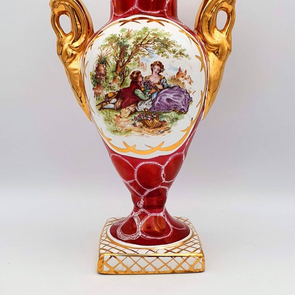Old 19th century Brussels porcelain vase, Fragonard theme, Ht 22 cm, very good condition #brussels #porcelain #19th #bordeau #golf #gilding #0r #rare