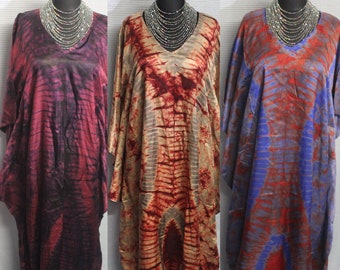Handmade (Tye Die, Kampala) Adire Silk Kaftan/Boubou/Long Dress Size UK8 - 24