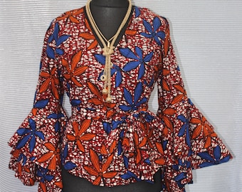 Wrap Top with Ruffle Sleeves and Detachable Belt - UK Size 14-16