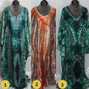 Handmade (Tye Die, Kampala) Adire Silk Kaftan/Boubou/Long Dress Size UK8 - 24