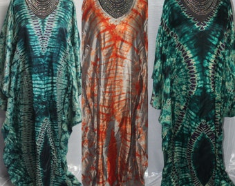 Handmade (Tye Die, Kampala) Adire Silk Kaftan/Boubou/Long Dress Size UK8 - 24