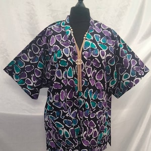 Stylish handmade Ankara Adire print kimono with pockets