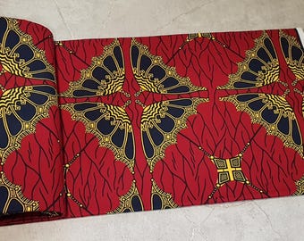 Red Ankara Fabric: African Umbrella Print Cotton Fabric by the Yard