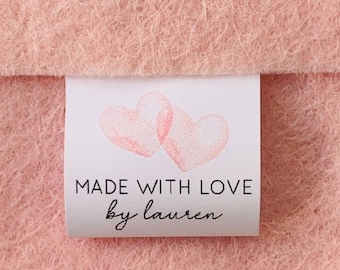 Custom White Fabric Clothing Labels Product Tags Handmade Items Personalised 25mm x 50mm (092FO) Sewing Knitted Gift Crochet Handsewn