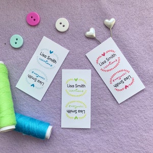 Fold-over Fabric Garment Product Tags For Handmade Items Customise with your own text 25mm x 50mm (106FO) Sewing Knitted Crochet Handsewn