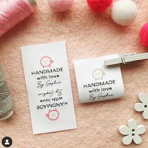 Fold-over Fabric Garment Product Tags For Handmade Items Customise with your own text 25mm x 50mm (108FO) Sewing Knitted Crochet Handsewn