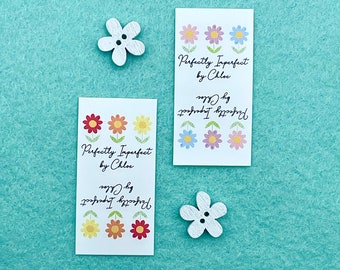 Flowers Fold-over Fabric Product Tags For Handmade Items Customise with your own text 25mm x 50mm (016FO) Sewing Knitted Fold Over Handsewn