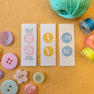 Falten Sie über Gewebe-Kleidungs-Schlank-Produkt-Tags für handgemachte Einzelteile Personalisieren Sie mit Ihrem eigenen Text 50mm x 18mm (0117FO) kundenspezifisches personalisiertes Logo