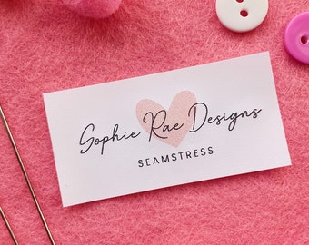 Custom White Fabric Clothing Labels Product Tags Handmade Items Personalise 25mm x 50mm (098FL) Sewing Knitted Crochet Handsewn
