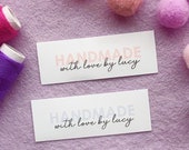 Flat Lay Fabric Garment Square Product Tags For Handmade Items Personalise with your own text 50mm x 18mm (1150FL) Sewing Crochet Handmade
