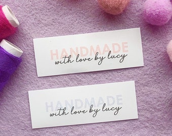 Flat Lay Fabric Garment Square Product Tags For Handmade Items Personalise with your own text 50mm x 18mm (1150FL) Sewing Crochet Handmade