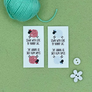 Colourful Sheep Heart Sew On Custom White Fabric Clothing Labels Tags Handmade Items Personalise 25mm x 50mm (012FO) Sewing Knitted Handsewn