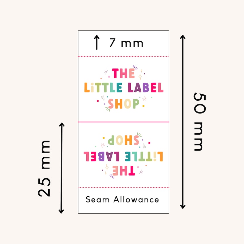 May include: A colorful label design with the text "*THE LITTLE LABEL SHOP*" and "*THE LITTLE LABEL SHOP*" in a reversed orientation. The label is 2.5 inches by 5 inches with a 0.7 inch seam allowance.