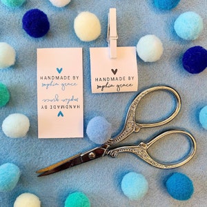 Fold-over Fabric Garment Product Tags For Handmade Items Customise with your own text 25mm x 50mm (118FO) Sewing Knitted Fold Over Handsewn