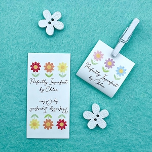 Flowers Fold-over Fabric Product Tags For Handmade Items Customise with your own text 25mm x 50mm 016FO Sewing Knitted Fold Over Handsewn image 2
