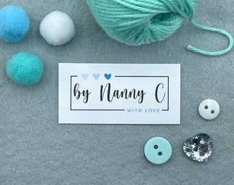 Set Of 50 Cute Heart Product Tag For Handmade Items Add Your Name Fabric Label Clothing Wash Care 25mm x 50mm (019FL) Sewing Knitted Crochet