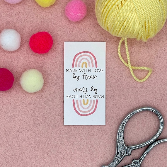 Rainbow Garment Tags For Handmade Items Fold Over Fabric Customise Your Text 25mm x 50mm (004FO) Sewing Knitted Crochet Handsewn