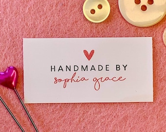 Custom White Fabric Clothing Labels Product Tags Handmade Items Personalise 25mm x 50mm (118FL) Sewing Knitted Crochet Flatlay Personalised