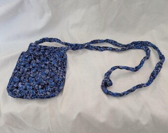 Blue Crocheted Granny Square Mini Shoulder Purse