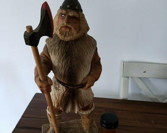 Vintage Hand Carved Norwegian Viking by Henning - Authentic Wooden