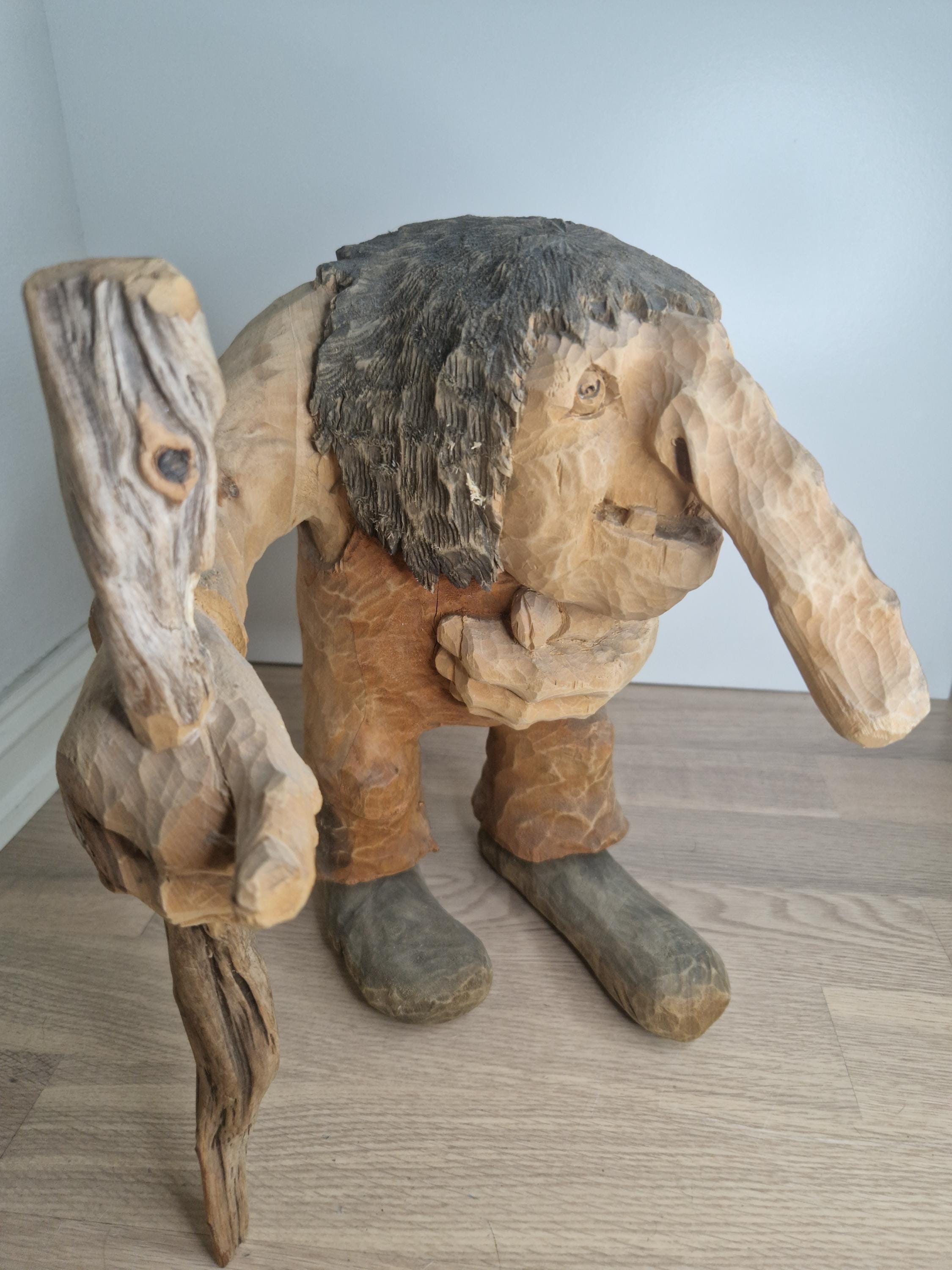 スペイン エスパルト ドンキー　藁／ロバ人形 Vintage Hand Carved LARGE Norwegian Troll by Asbjørn Raanaa