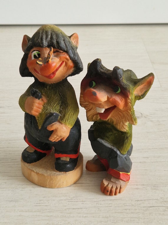 Henning Vintage Hand Carved Wooden Norwegian Trolls - Etsy Israel
