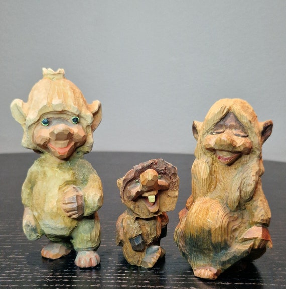 Henning Vintage Hand Carved Wooden Norwegian Troll Family - Etsy