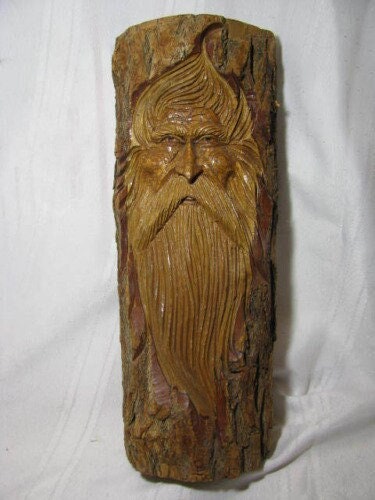 Hand Carved Forest Face Wood Spirit Wizard Gnome Elf (12.5 inches)